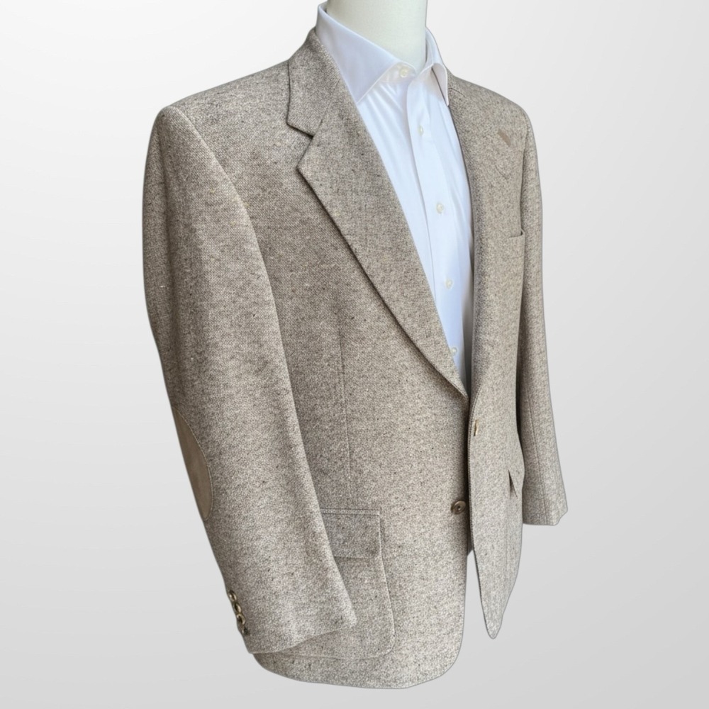 Vtg Farah Sport Coat Blazer Tweed Wool‎ Mens 46L Brown Suit Jacket Elbow Patch